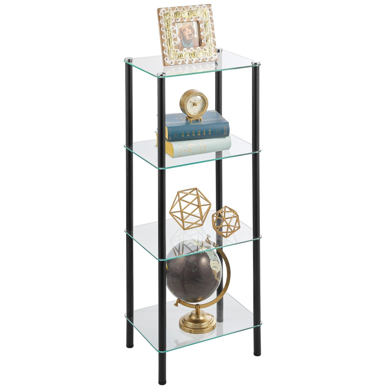 mDesign Metal/Glass Tiered Storage Tower with Open Glass Shelves
